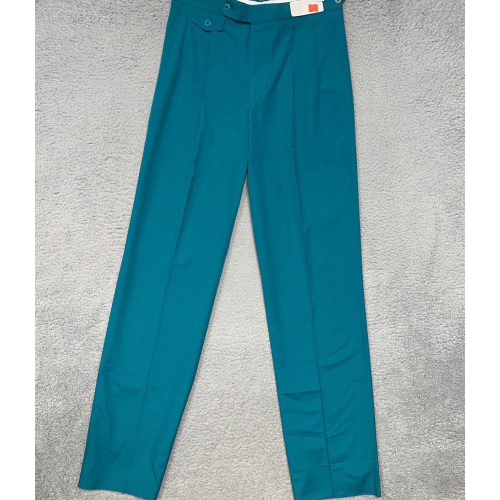 NOS‎ London Fog Dress Pants Men's Size 32 Green Pleated Raw Hem Golf Made in USA